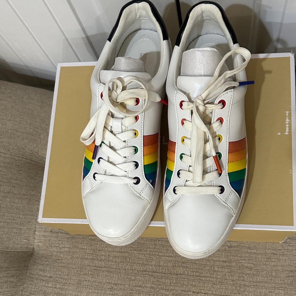 Michael Kors White Sneakers with Multicolor Stripes
